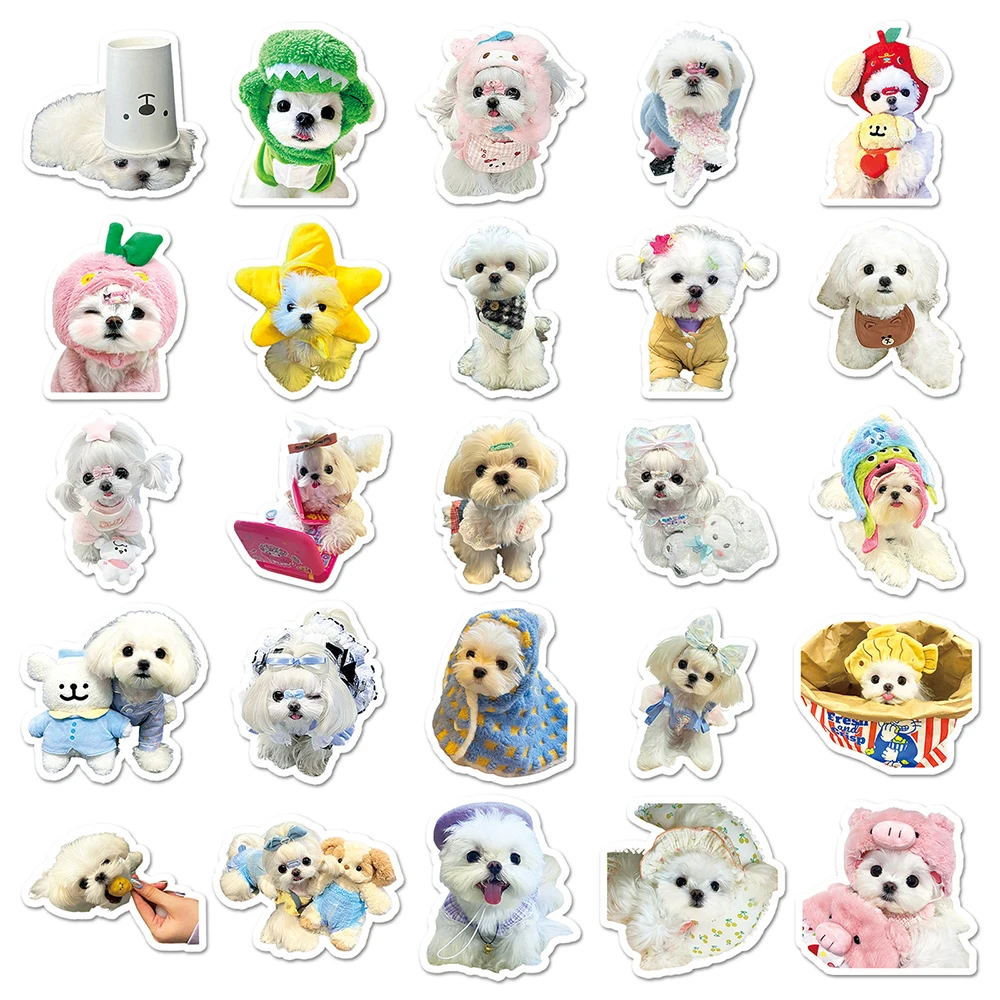 Kawaii adesivos com design maltês e cão, decalques animais bonitos, garrafa de água decoração, telefone, bagagem, impermeável, grafite, brinquedo, 10/30/50pcs