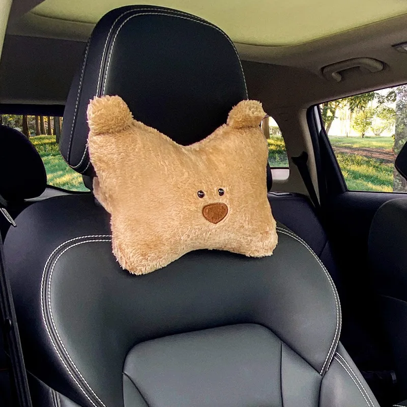 1pc Cute Car Neck Pillow Cartoon Design Cute Bear Car Headrest Simple Interior Accessories Gift for Girls Accesoir Voiture