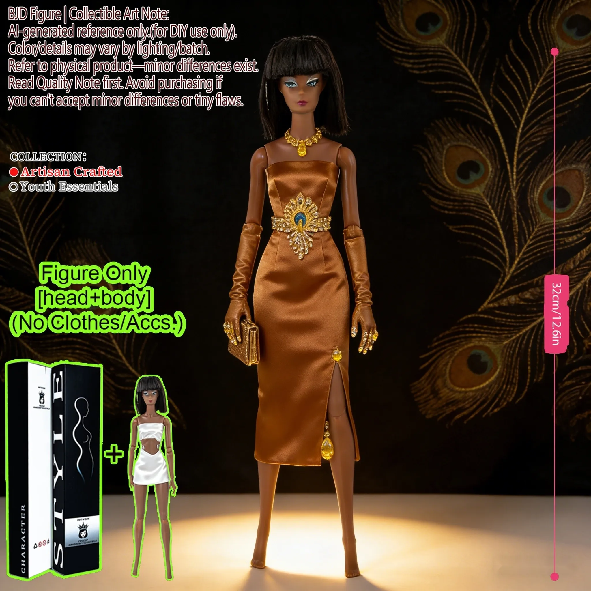

12.6" 1/6 BJD MJD Supermodel Doll, Realistic Skin Tone, Fine Facial Makeup, Soft Fluffy Hair, Articulated Joints (No Cl