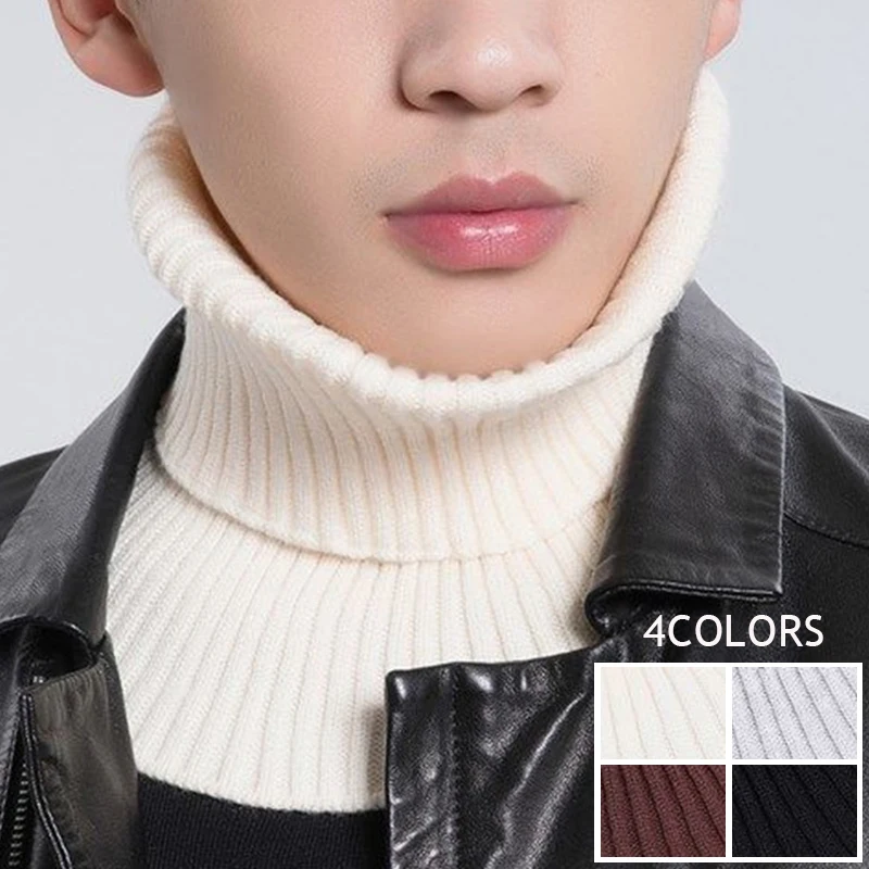 Men Winter  Ribbed Knitted Scarf False Collar Cycling Neck Guard Elastic Neck Sleeve Fake Collar Windproof Detachable Wrap Scarf