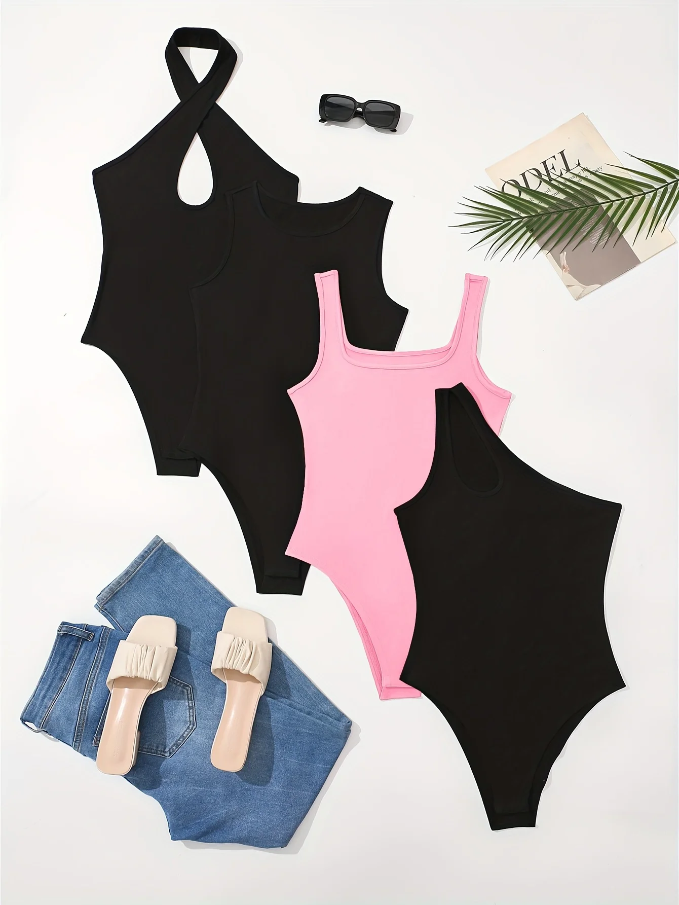 

New fashionable slim-fit solid-color women's tight-fitting top set of four pieces