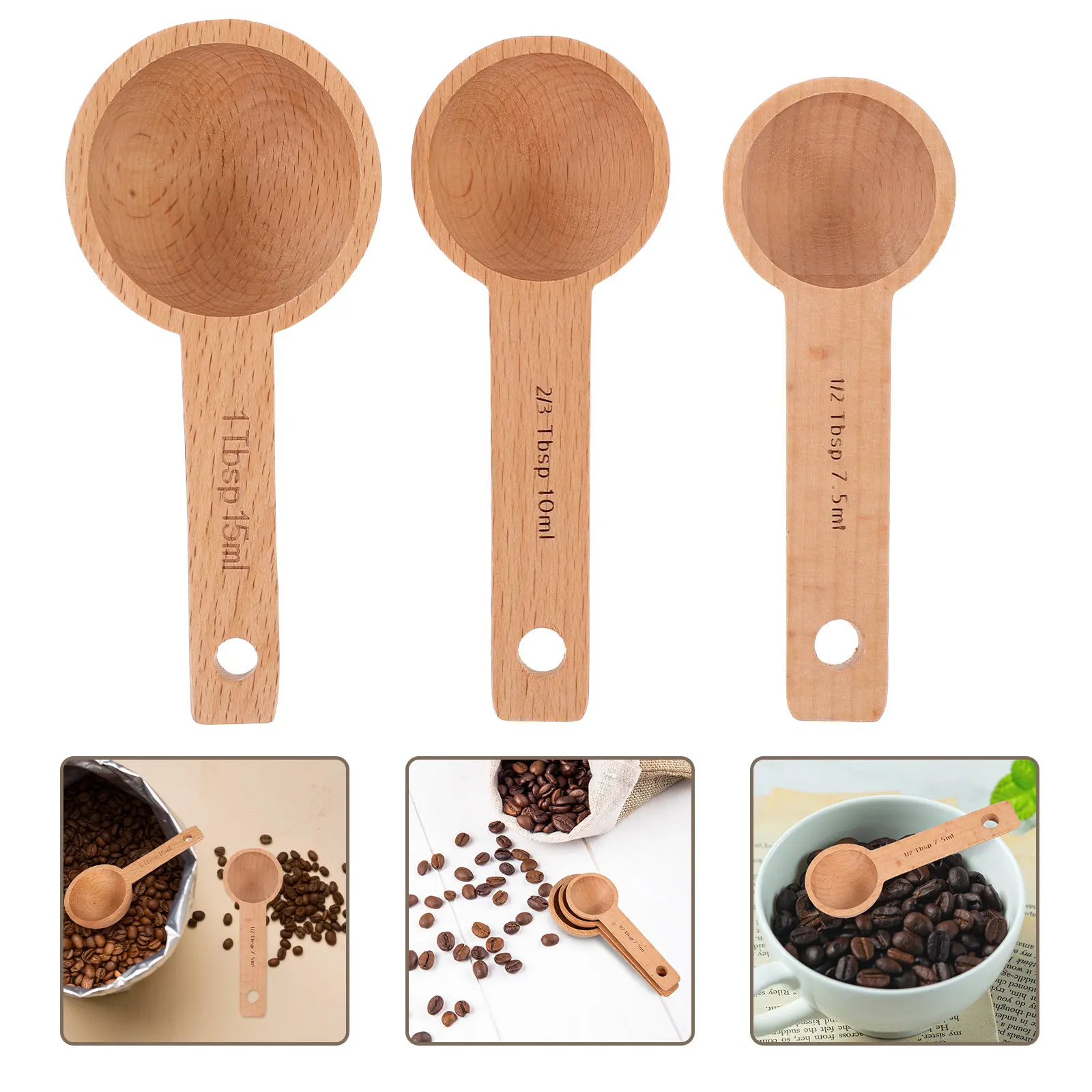 3Pcs 3Pcs Wood Coffee Measuring Spoon Set Ground Coffee Powdered Milk Baking Ingredients Scoop Rustic Aesthetic Kitchen Tool - Aliexpress Deal