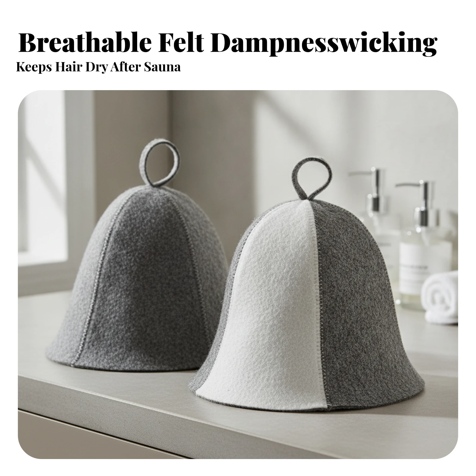 2 Pieces Felt Sauna Hat with Hanging Loop Comfortable Bell-Shaped Sauna Cap Banya Hat Breathable Headwear One-Size-Fits-All