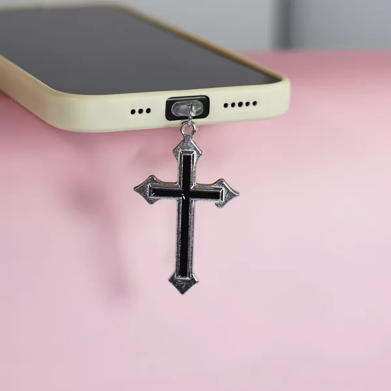 Phone Accessories  Phone Dust Plug Pendant Love Cross And Flame Cross Phone Pendant  Accessories Decoration Gothic