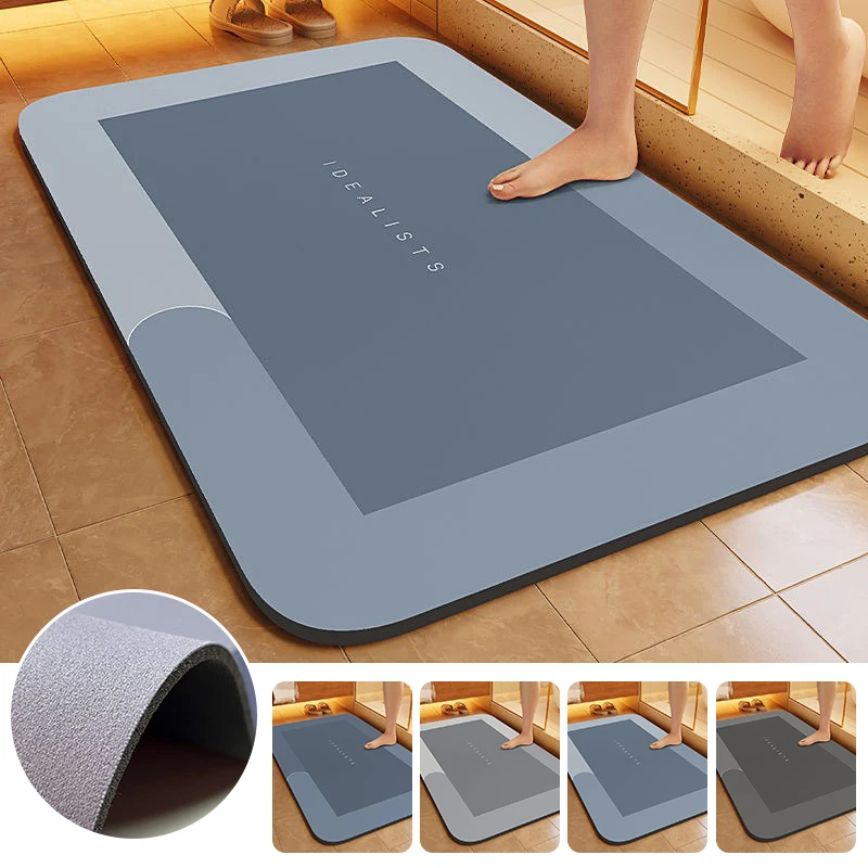 Diatomaceous Earth Bath Mat Super Absorbent Non Slip Fast Drying Soft Floor Mat for Bathroom Shower Laundry Bedroom Kitchen RV