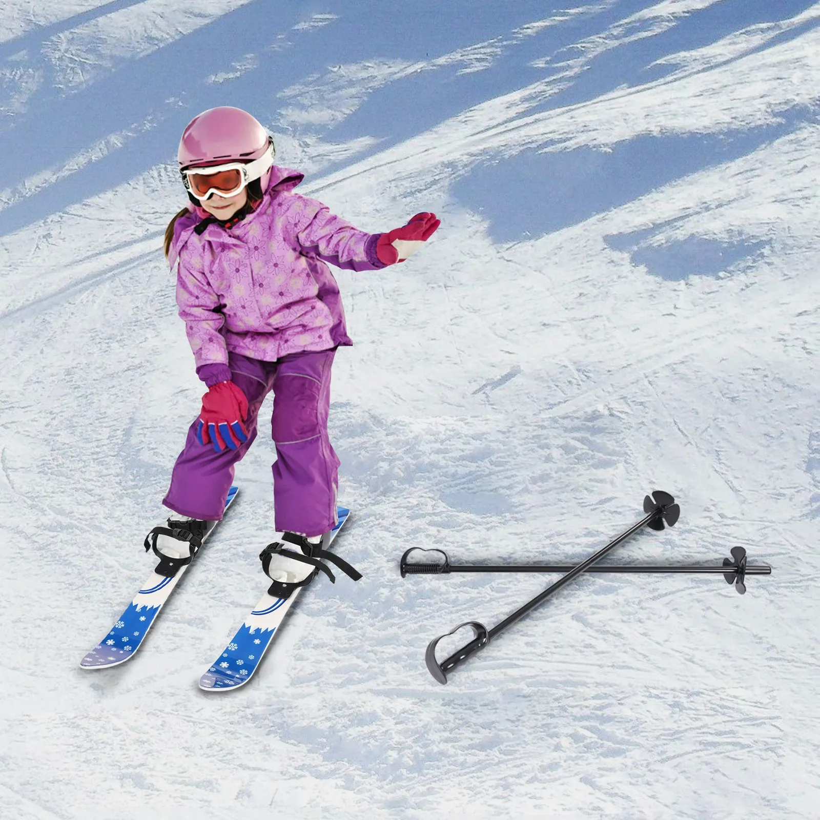 

Kids Ski Set with Poles for Beginners, 110lbs Load Capacity Skis for Ages 2-8, Adjustable Bindings for Boys Girls Snow Training