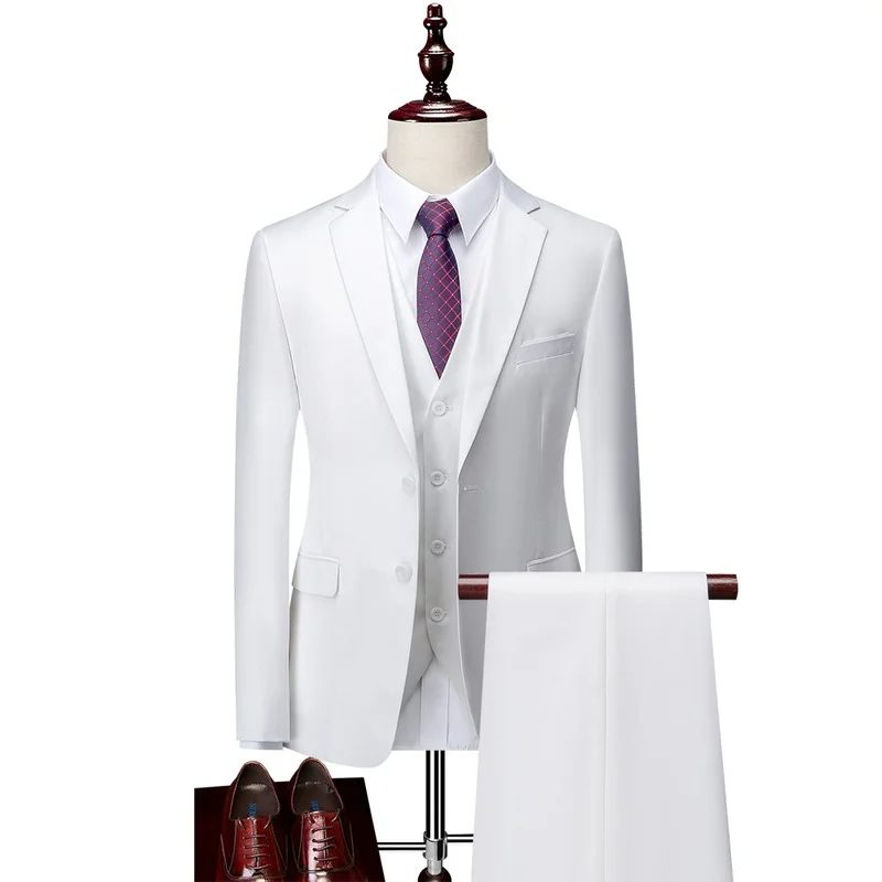 Men Boutique Suits Sets Groom Wedding Dress Suits Pure Color Formal Wear Business 3 P Sets Jackets+Pants+Vest Suits Size S-5XL