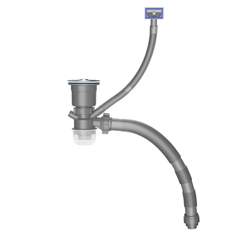 Kitchen drain pipe, stainless steel single trough vegetable basin drain, complete set of gourd drain, double overflow drain set