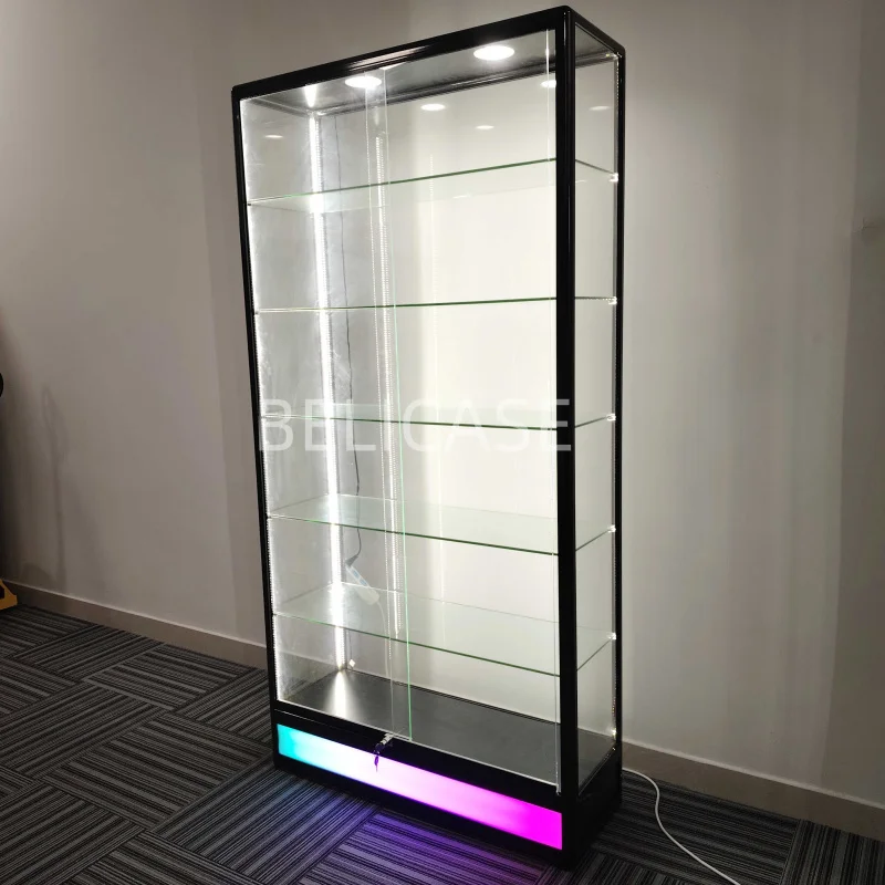 

customized.Full Vitrine Showcase Display Retail Store Lockable Aluminum Glass Cabinets With Led Light Fit S