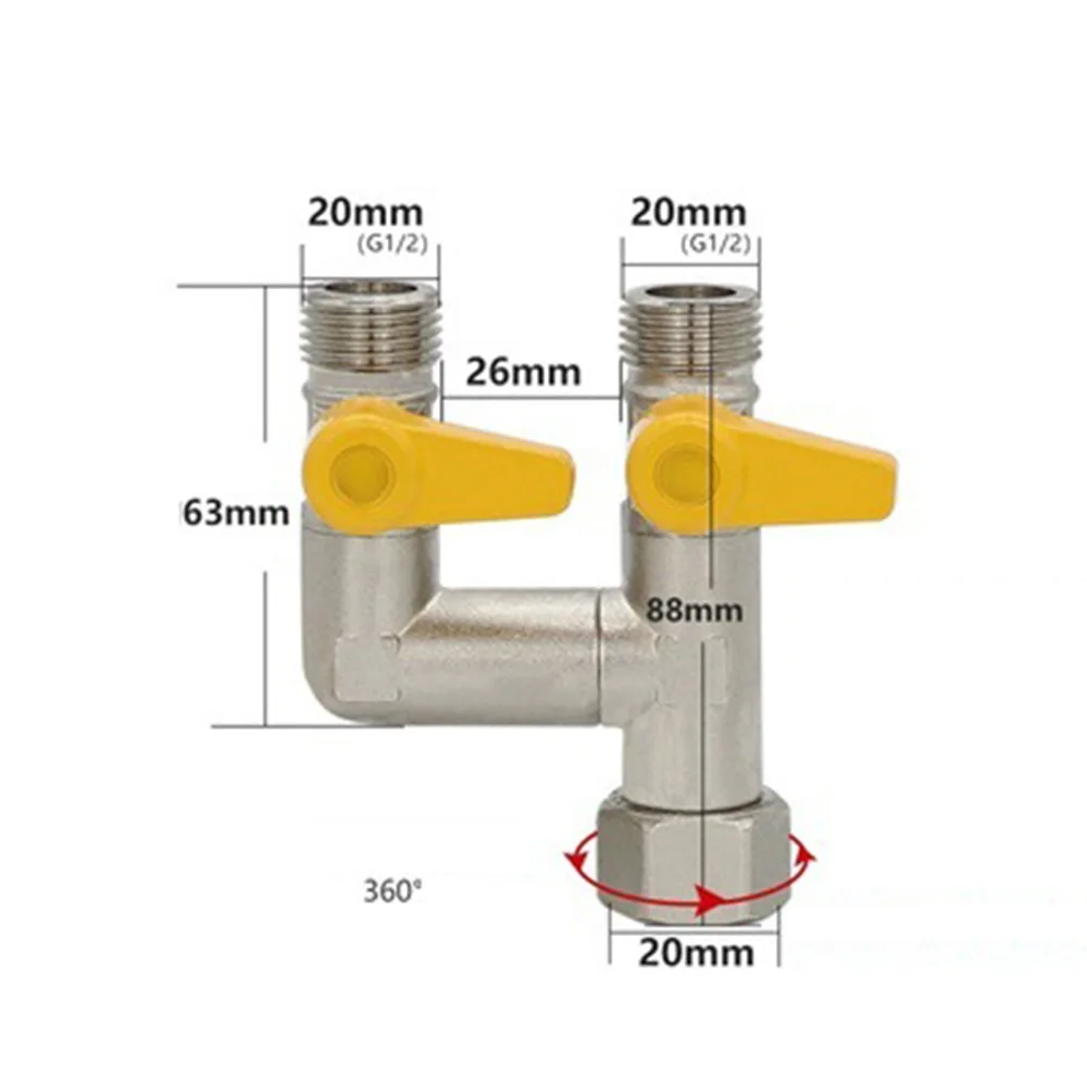 2/3 Schalter Messing Umstellventil 1/2" Schlauchtülle Verdickter Y-förmiger Kugelhahn Anti-Leck Rostfrei 3-Wege-Absperrventil Wasser/Öl
