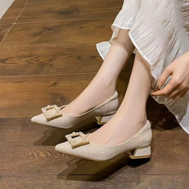 

2025 Autumn New High Heels Women's Thin 5cm Small Heels Elegance Satin Pointed Toe Single Shoes Women Fashionable Slip-On