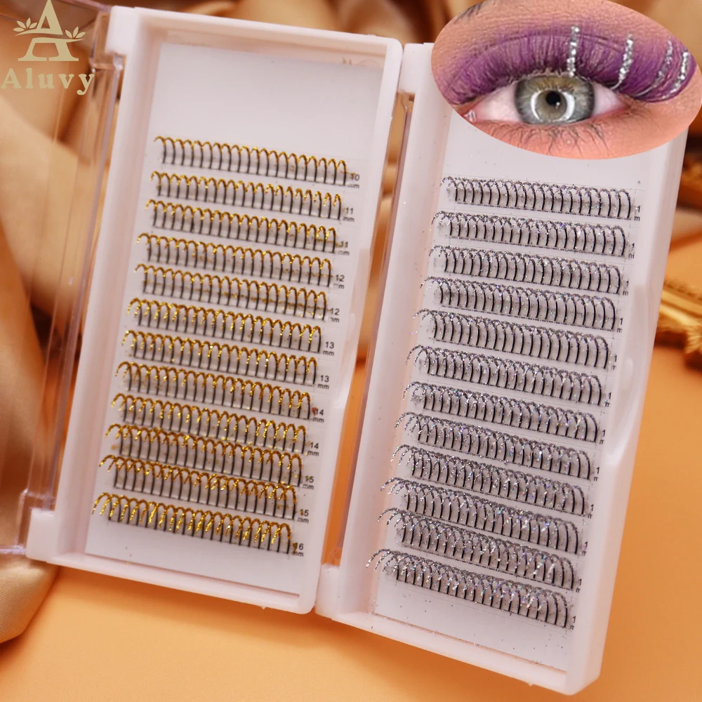 Sliver Golden Glitter Eyelash Extension Handmade Shinning สีขนตาปลอมคอสเพลย์ขนตาปุยสําหรับแต่งหน้าความงาม