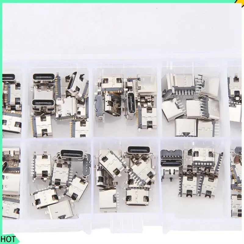 

AWAH 100Pcs/Lot 10Models Type-C USB Charging Dock Connectors Mix 6Pin And 16Pin Use For Phone And Digital Product Repair Kits Du