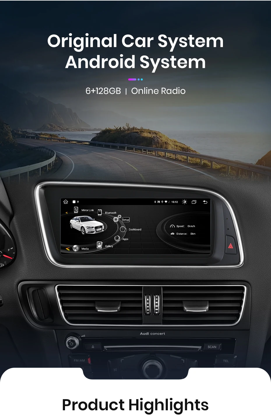 Junsun 8,8 Zoll Bluetooth Wireless CarPlay Android Auto Autoradio für Audi Q5 Q5L 2009-2016 GPS-Navigation 4G WiFi Multimedia-Stereoanlage – Detail 4