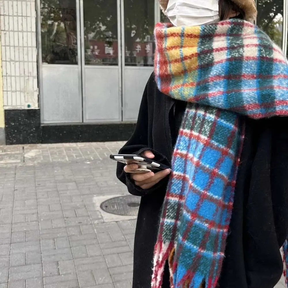 

Windproof Tassel Plaid Wool Scarf Plush Cashmere Shawl Winter Cashmere Scarves Solid Color Wool Scarves Long Shawl Autumn Winter