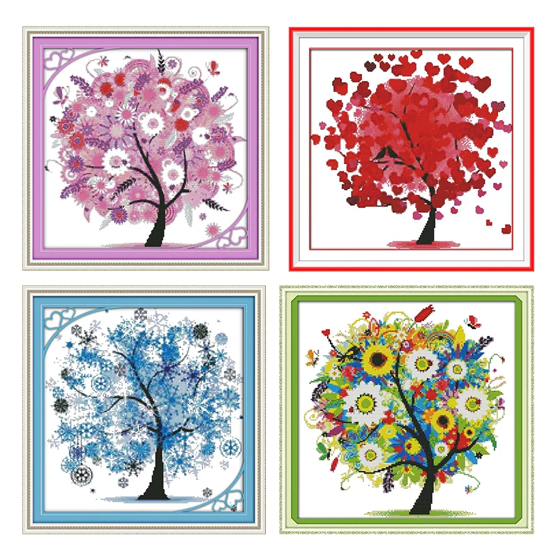 

Joy Sunday Cross-Stitch Kits Embroidery Needlework Sets Stamped Happy Tree Printed 11CT 14CT Counted Crafts Home Decoration Gift
