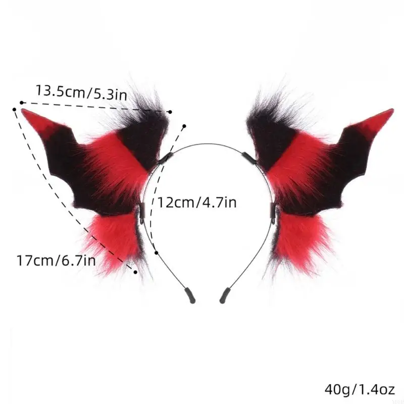 Leichter Plüsch-Haarschmuck aus dämonischem Horn, schwarzes Fledermaus-Querruder-Haarband, für Cosplay und Festival-Feier – Detail 6