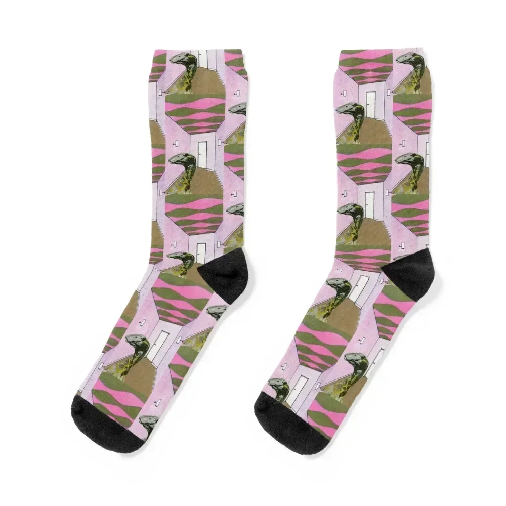 A Distinguished Guest - Retro Collage Art Dinosaur Weird Surrealist Art Socks winter gym Girl'S Socks Men's