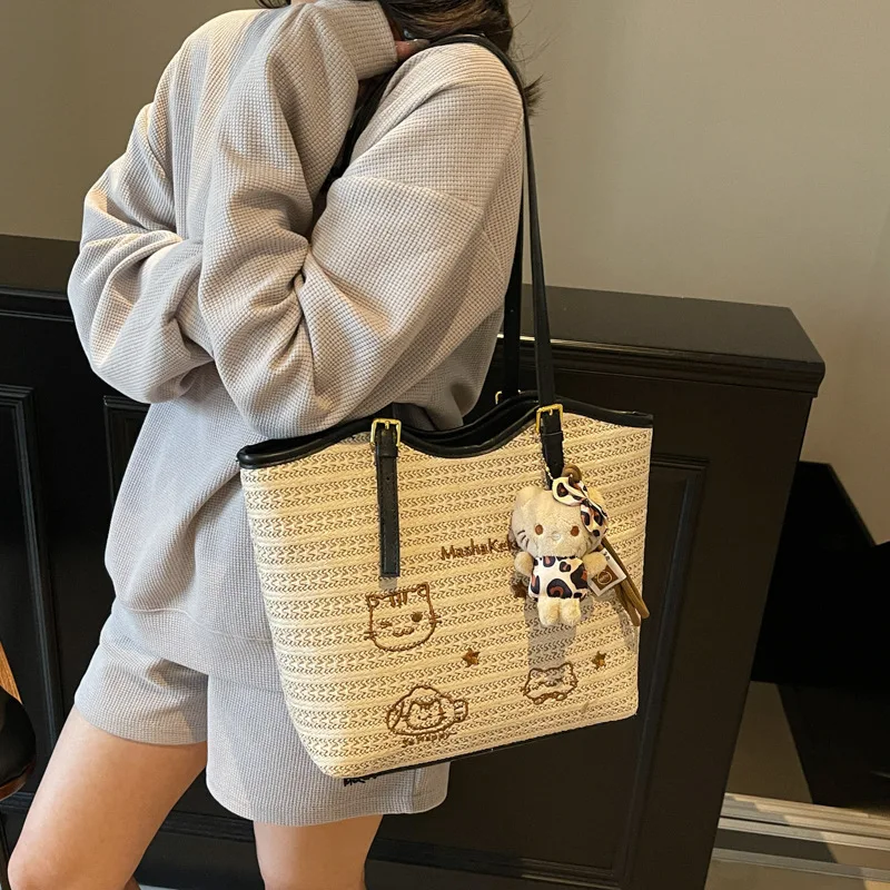 حقيبة حمل صيفية جديدة من القش لعام 2025 - عطلة على شاطئ البحر، سعة كبيرة الحجم للتنقل والسفر