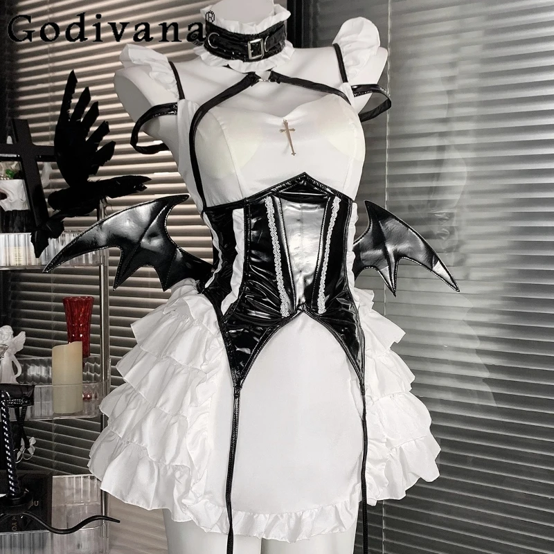 Sexy Cosplay Women's Dress High Waist Succubus Cosplay Uniform Maid Lolita Dress Female Halloween Party Uniform Dress