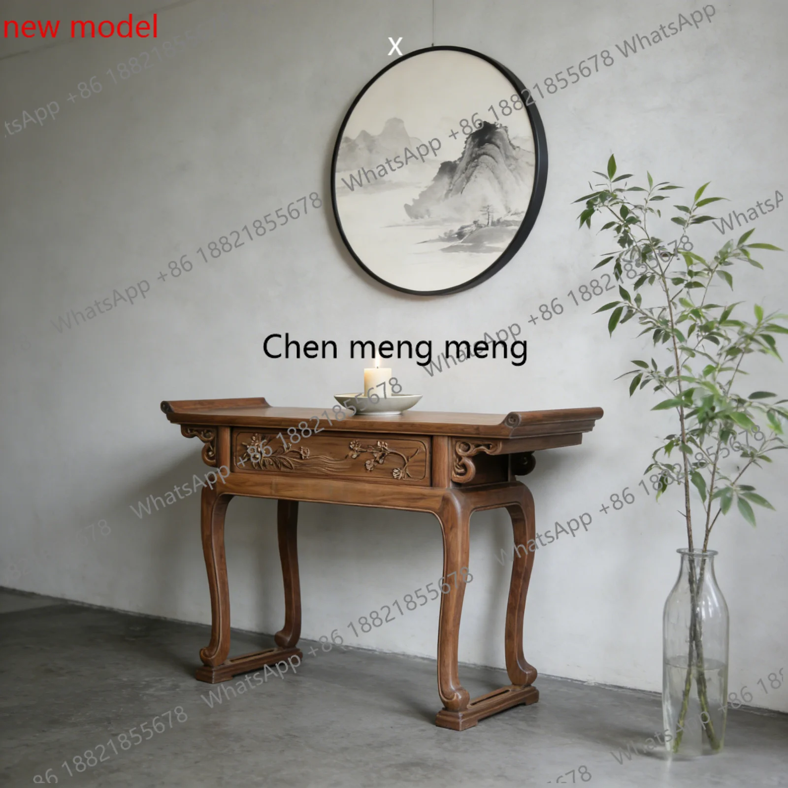 N138New Chinese style, solid wood entrance table for table warping head strip case household solid wood strip table