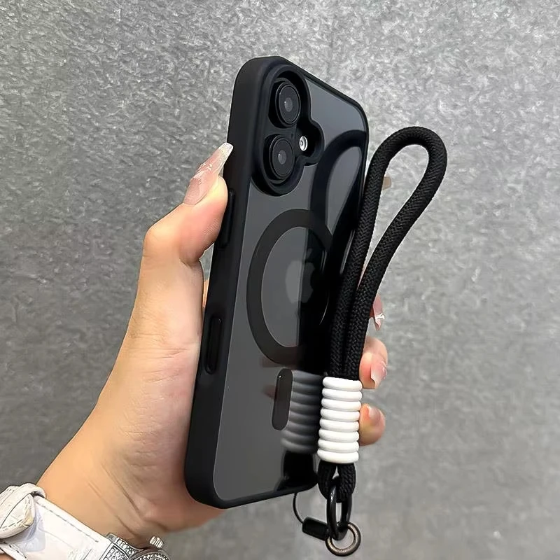 Luxus mit Lanyard klar für Magsafe Telefon Fall für iPhone 17 14 11 12 13 15 16 Pro Max stoßfest Rüstung Handgelenk Strap Abdeckung