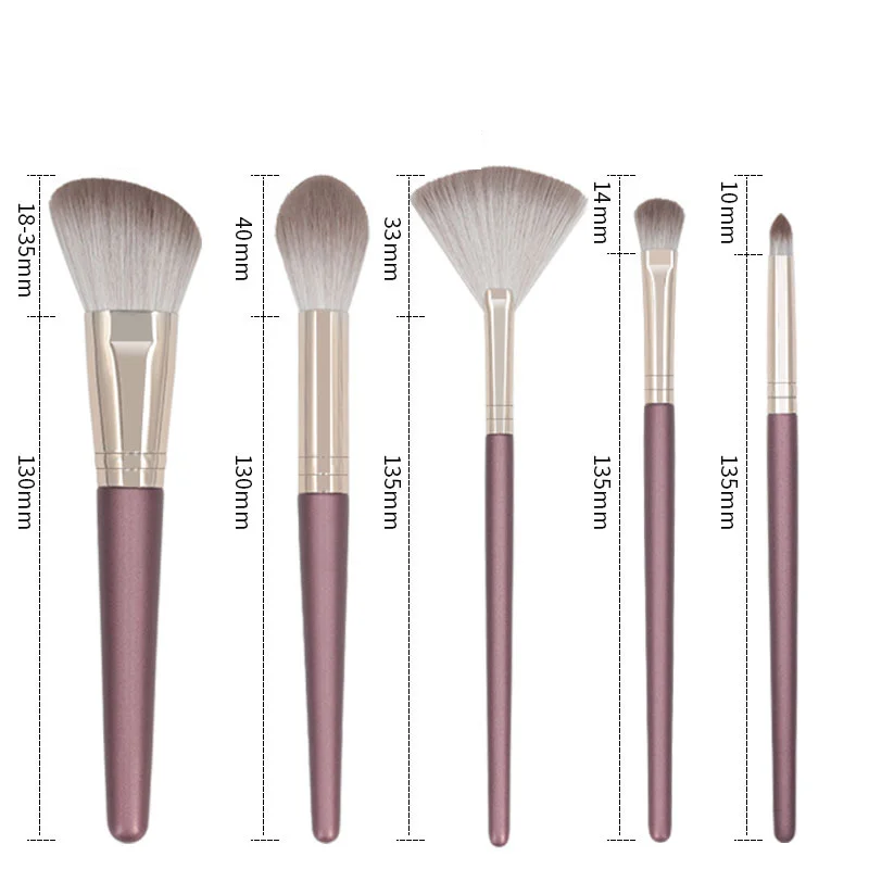 Ensemble de pinceaux de maquillage avec manche en bois, 5 pièces, avec poils souples et embouts en aluminium, pinceaux pour fard à joues et fard à paupières, pour cosmétiques professionnels