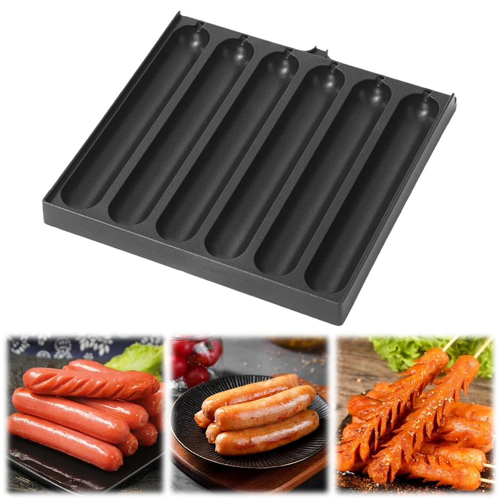 

6 Grids DIY Corn Dog Maker Pre-Seasoned Grilled Sausage Pot Sausage Fry Pan Hot Dog Baking Steaming Tool for Baking Cooking