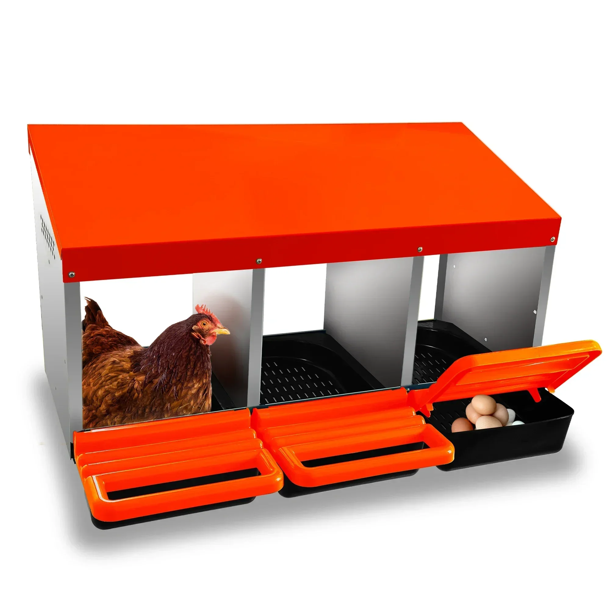 3 Compartment Nesting Box For Chickens With Egg Collection Metal Chicken Egg Laying Box For Chicken Coop