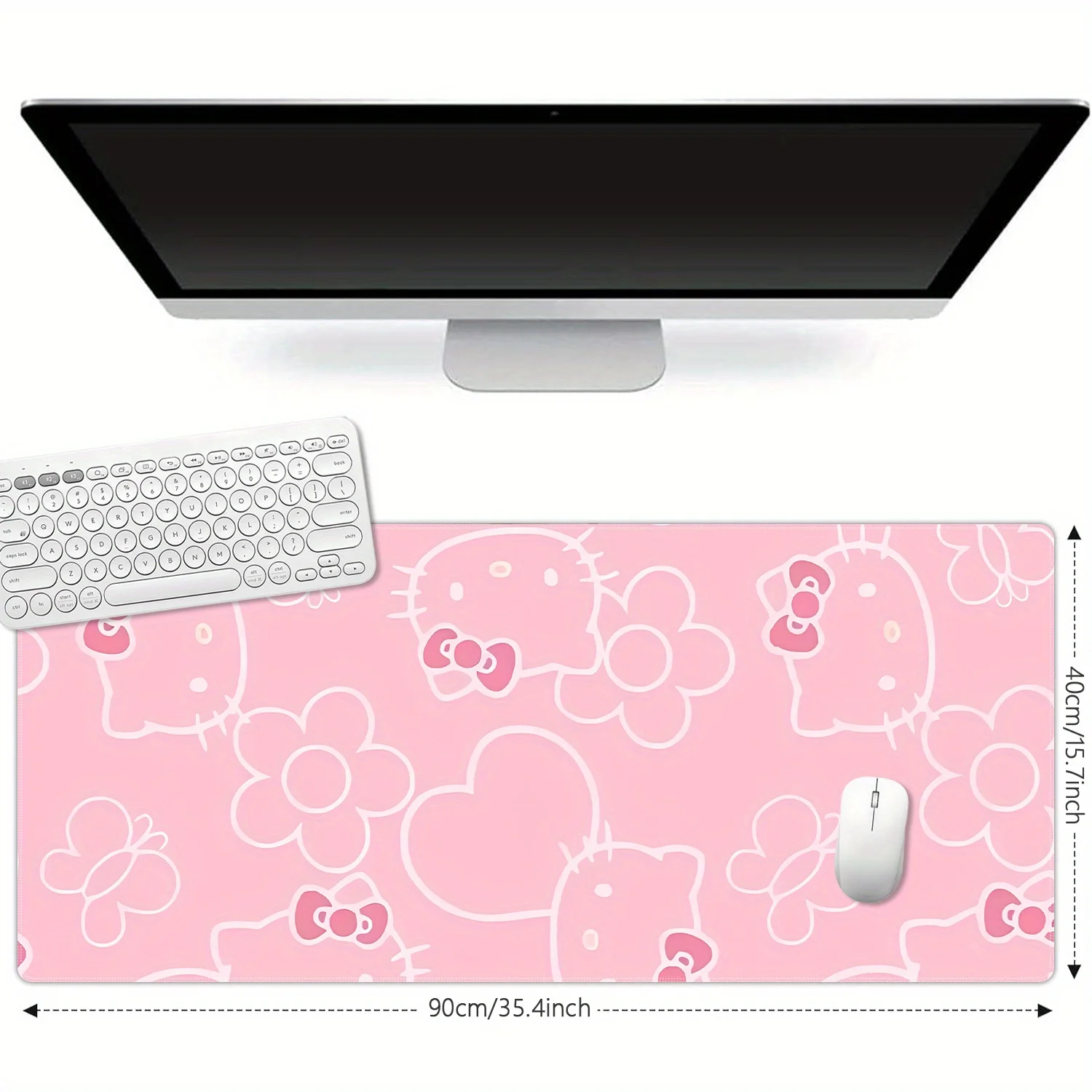 แผ่นรองเมาส์ลายซานริโอ้ เฮลโล คิตตี้ 1 ชิ้น, แผ่นรองคีย์บอร์ด, แผ่นรองโต๊ะแบบยาว, แผ่นรองเมาส์ยาว, ด้านล่างยางกันลื่น, เหมาะสำหรับ