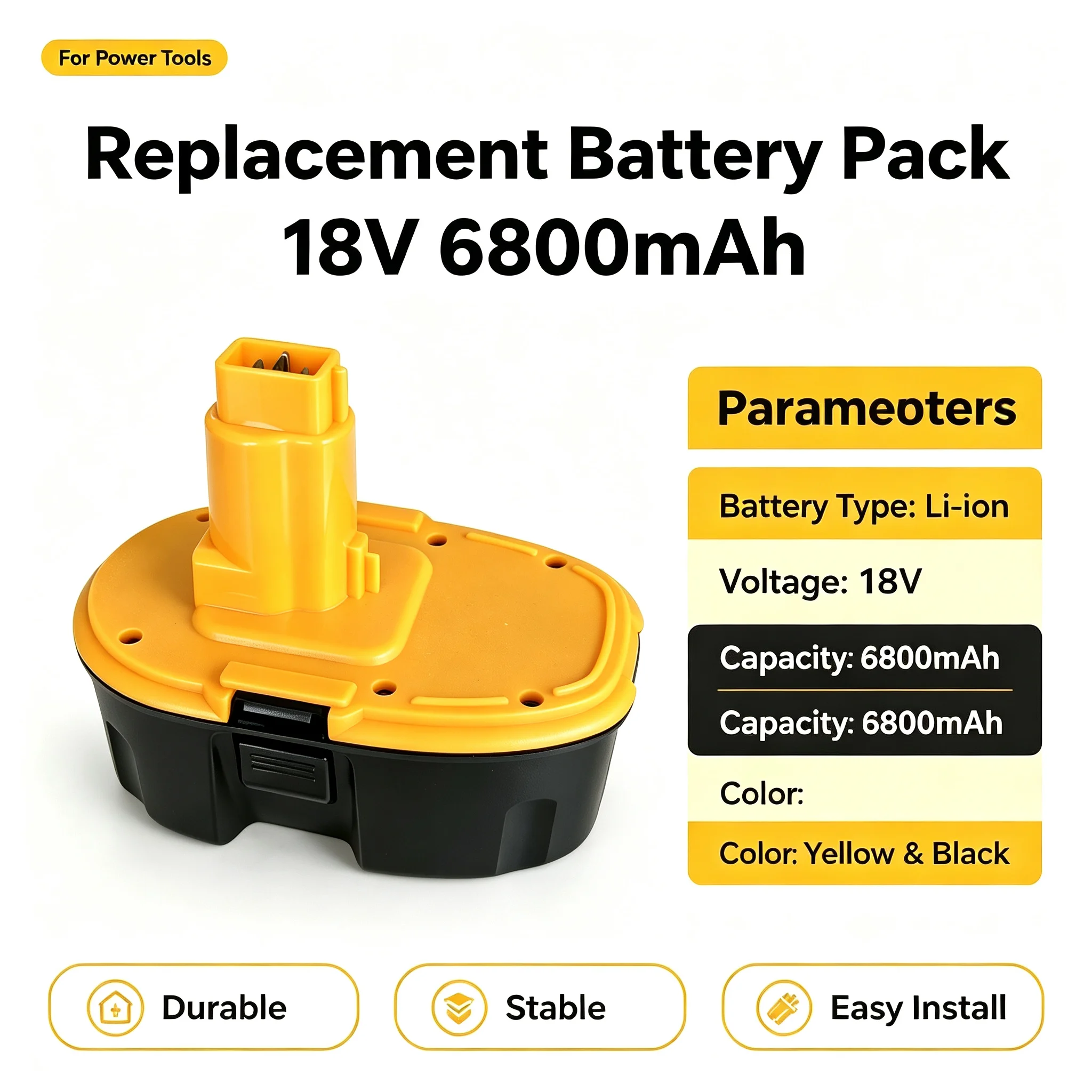18V Ni‑MH  Rechargeable Replacement Battery Pack Fit for Dewalt DC9096 DE9039 DE9095 DW9098 DE9503 DW9096 Hand Power Drills