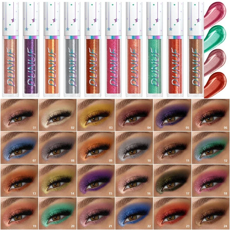 24 Colors Pearlescent Liquid Eyeshadow Glitter Highlighter Chameleon Eye Shadow High Shine Long-Lasting Smudged-Proof Eye Makeup