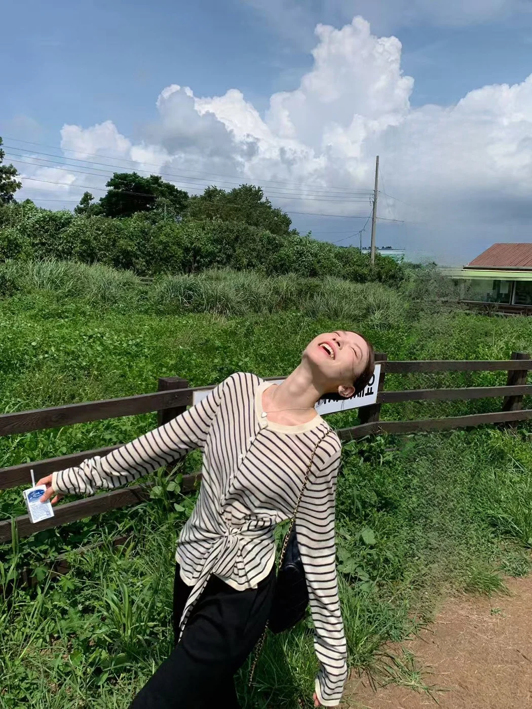 

Ibell Zhang f-Spun Wool Knitted Top with Belt round Ne Long Sve Irregular Stripes Design Casual Loose Fit Women's Swe...