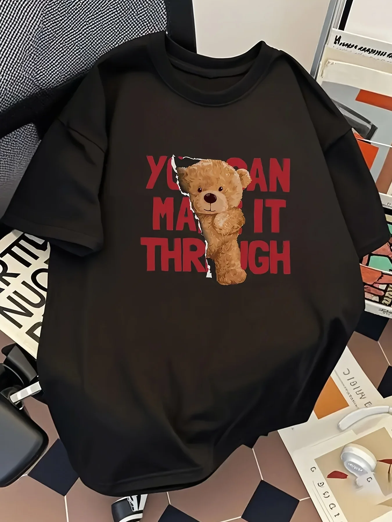 

Teddy Bear Graphic Printing Summer Autumn Winter Pure Cotton Casual and Comfortable Men's and Women's T-shirts Short Sleeves