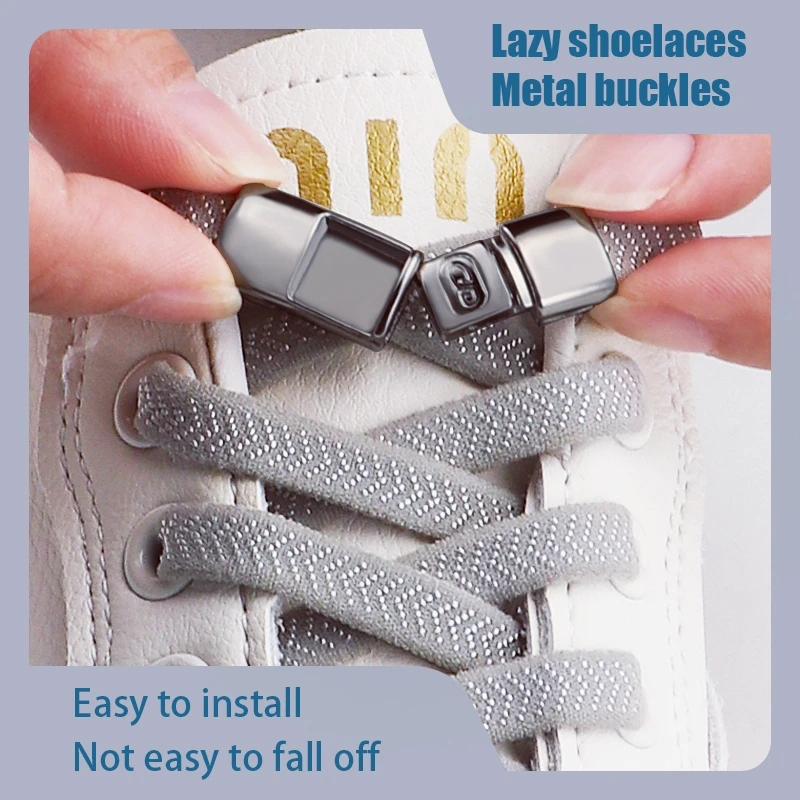 1 pair Metal snap laces No lacing required Sneaker elastic laces Children's adult flat shoes laces Shoe accessories 21 colors