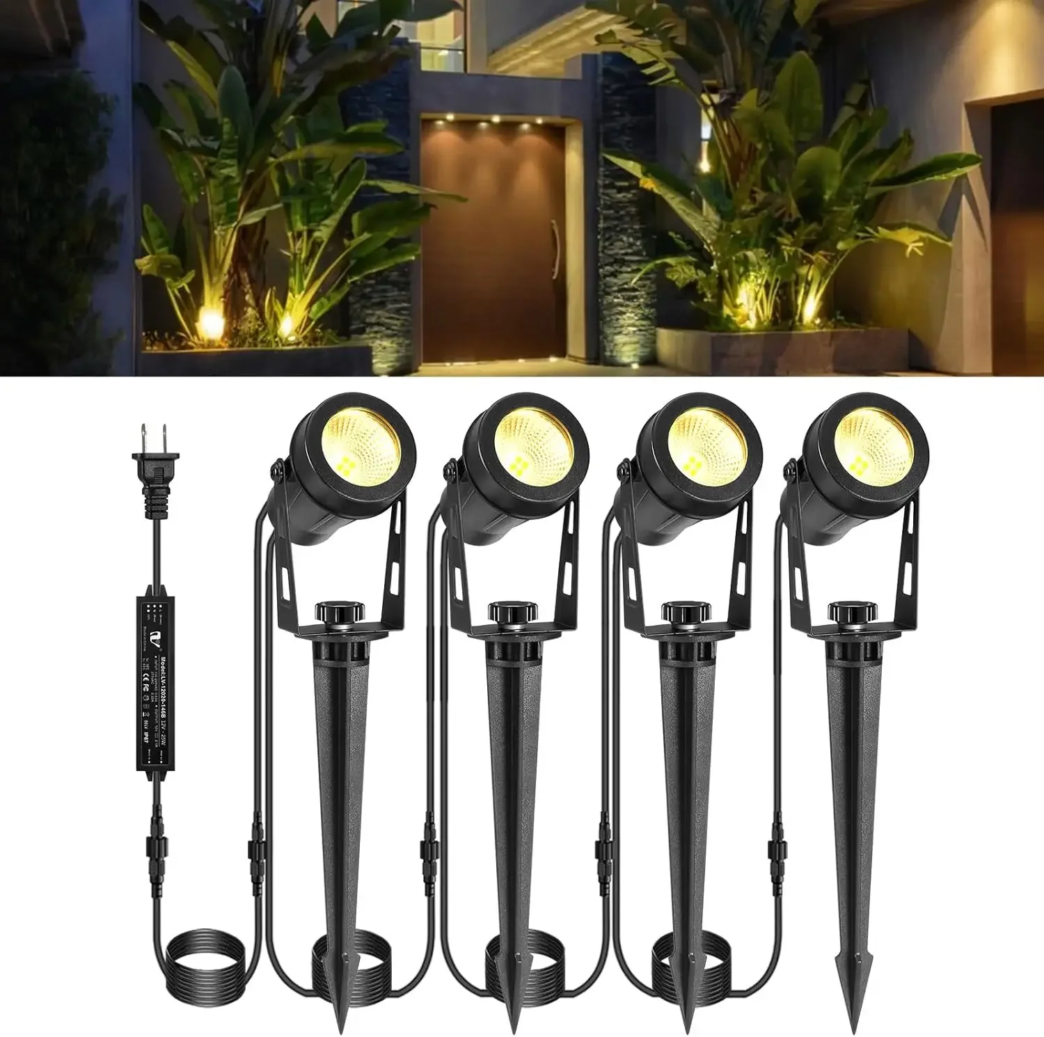 Landscape Lights 4-6 Pack, Spotlight Outdoor with 12V Transformer, Waterproof Plug in Spot Lights for Lawn, Tree, Flags, Garden