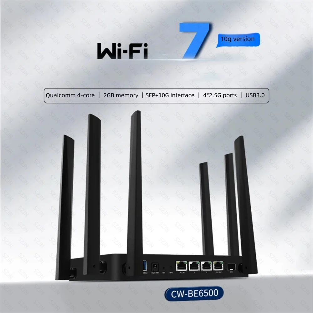 CW-WIFI7 Routers 10G SFP+ Port BE6500 Quad-core IPQ5322 with 2G Memory 4*2.5G RJ45 USB3.0 3570Mbps Wireless Speed