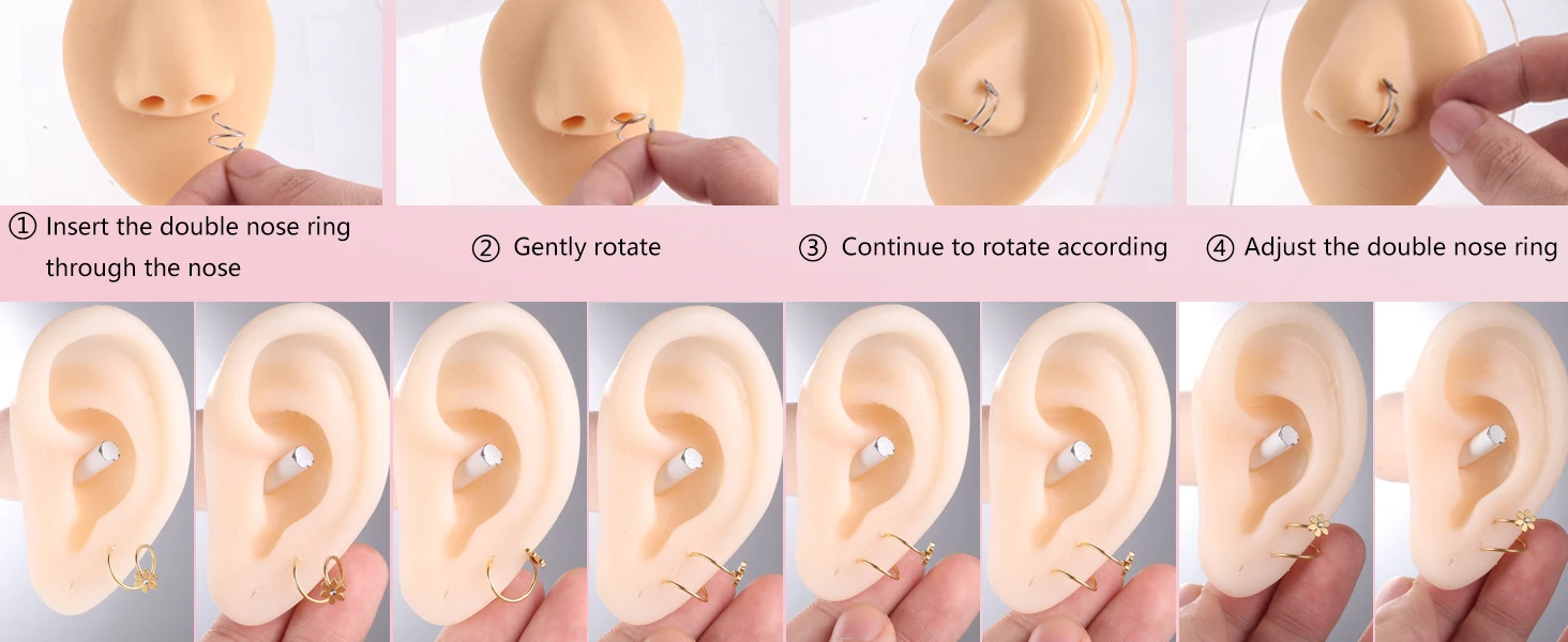 Drperfect Doppel-Nasenring Hoop Piercing 20G Edelstahl Spiral-Stern Perle CZ Schmetterling Twist Ohrringe für Frauen – Detail 4