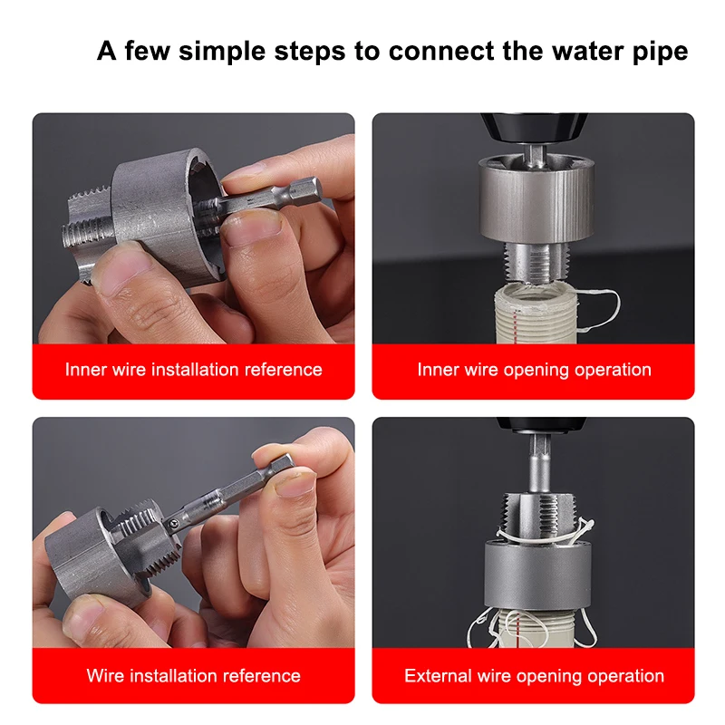 Strumento per maschiatura del filo per trapano elettrico universale per tubi in plastica con apertura filettatura interna esterna per tubi dell'acqua a 4 punti + 6 punti