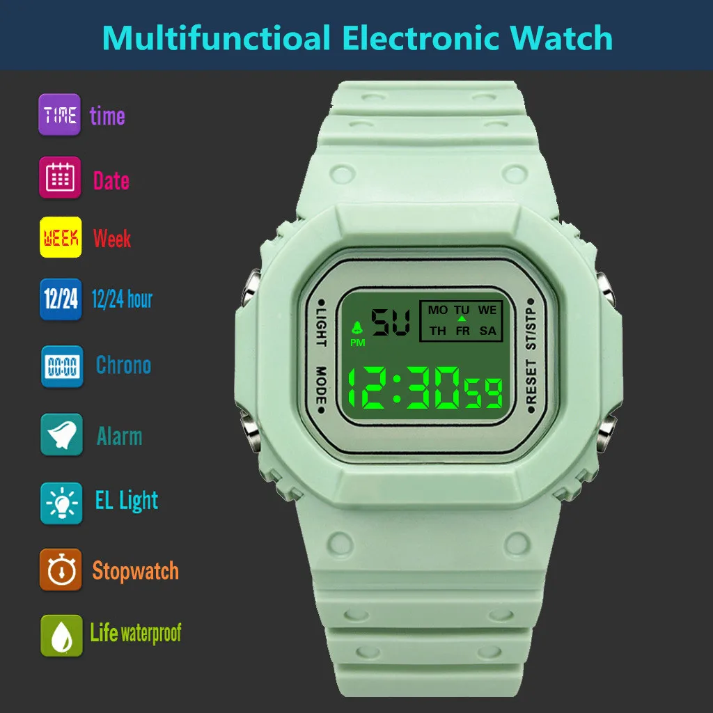 Спортивные мужские и женские электронные часы, простые квадратные цифровые часы, модные водонепроницаемые светодиодные наручные часы, reloj digital mujer