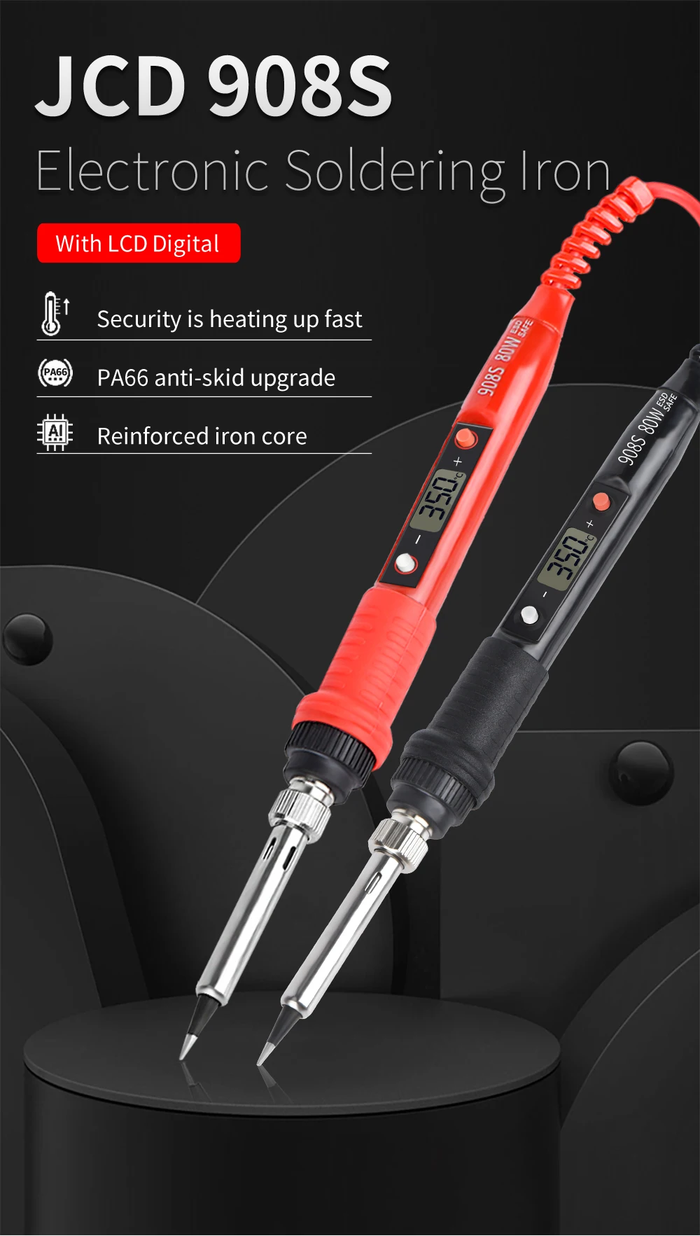JCD 80W Electric Soldering Iron with LCD Digital Temperature Display Adjustable Heating Tip for Precision Soldering 220V/110V