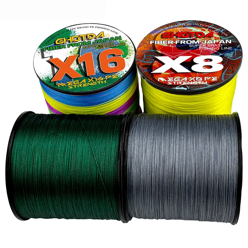 X16/8 Braided PE Fishing Line 300-100m Hollow Core Multifilament Wire Super Power Diameter:0.14-0.80mm Strength Test:8.2kg-91kg