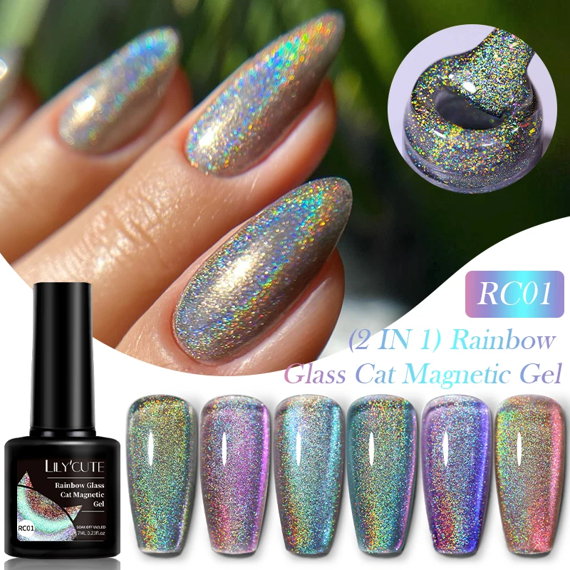 Lilycute 7Ml Laser Glitter Gel Nagellak Sprankelend Effect Dubbel Licht Magnetische Gellak Semi-Permanente UV-Gel Voor Nail Art