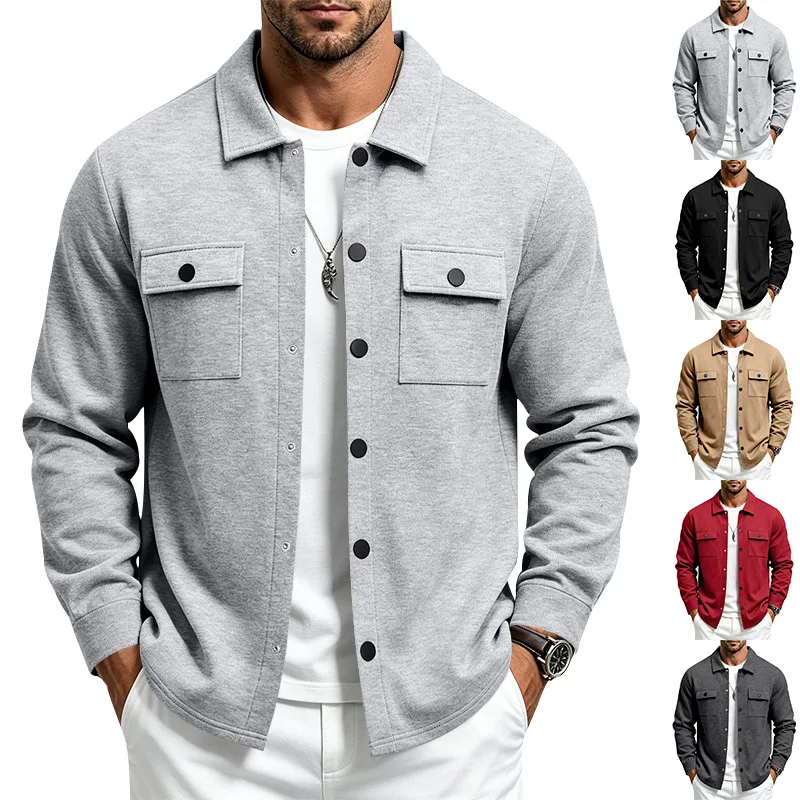 2026 autumn and winter heavy European and American men's clothing loose and casual multi-pocket fleece lapel jacket jacket