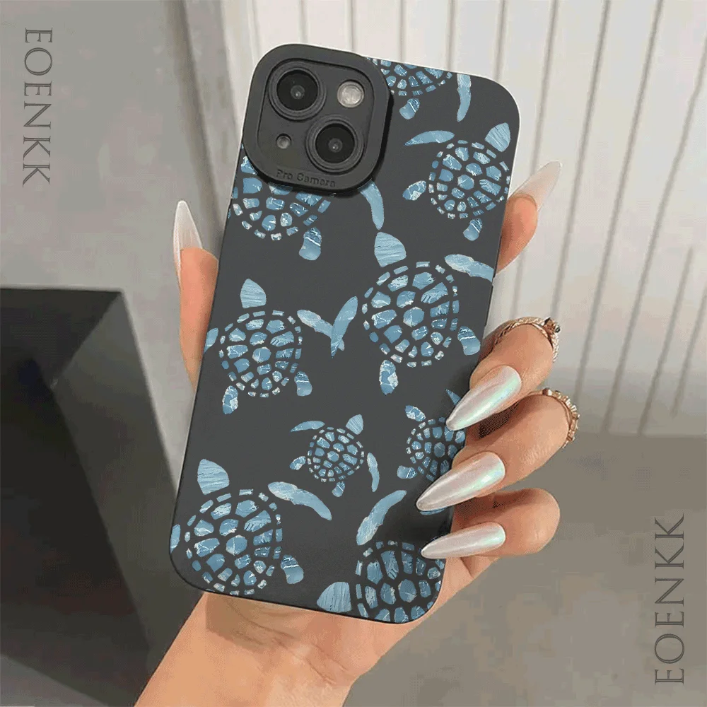 Black Sea Turtle Print Silicone Phone Case for iPhone 16 15 14 Pro Max 11 12 13 Pro 12 13 Mini Plus X XR Camera Protection Cover