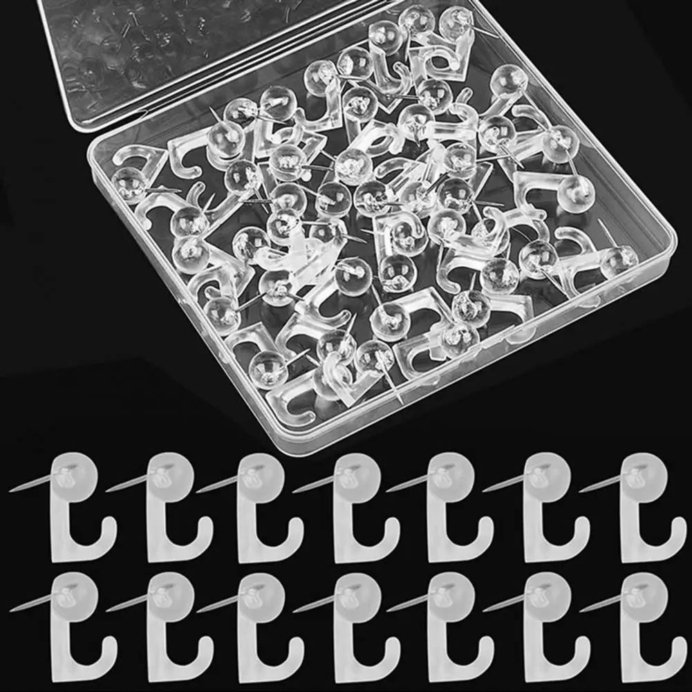 ผ้าม่านพลาสติกแหวนตกแต่ง Push Pin Hooks สําหรับ Cork Bulletin Board ตะขอพลาสติกสําหรับยุงตาข่ายตะขอสําหรับ Home Office