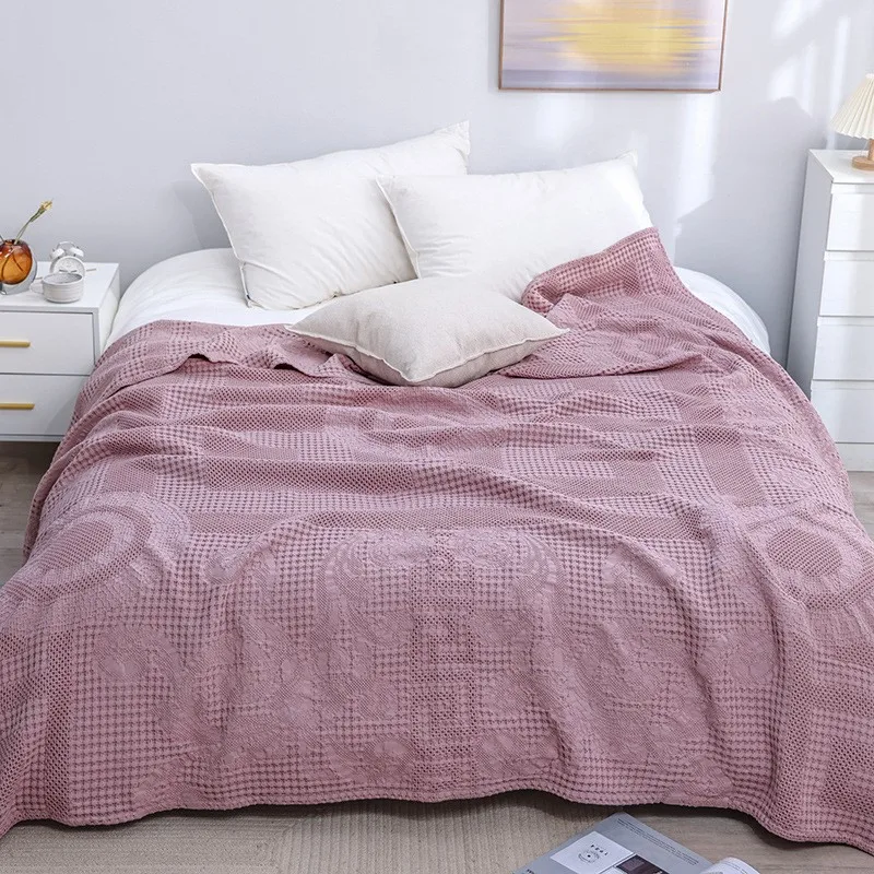 100% Cotton Soft Bed Plaid Home Japenese Knitted Blanket Waffle Embossed Summer Bed Sofa Plaid Throw Bedspread 200x230cm