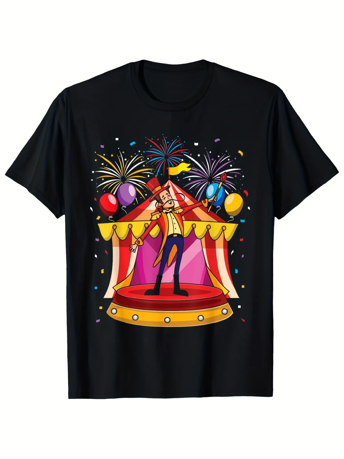 Men's And Circus Carnival T-Shirt - Clown And Circus Tent Graphic With Balloons And Confetti Print, Comfortable Round Neck Short