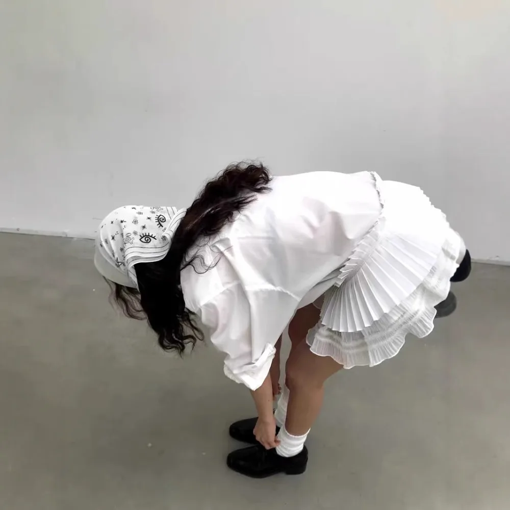 Roupas de camada de hip-hop saia plissada camisa extensor malha babados borda cintura y2k doce rendas até lenço de quadril