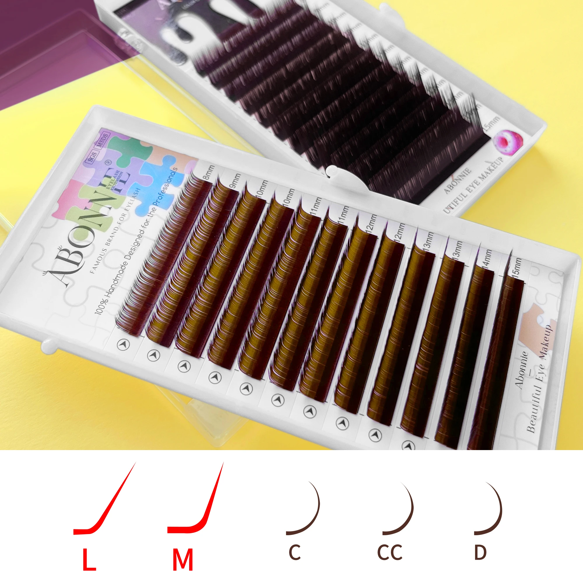 Abonnie Brown Colored M Curl Eyelashes Fox Eyes Lashes Extensions Cilios M curl